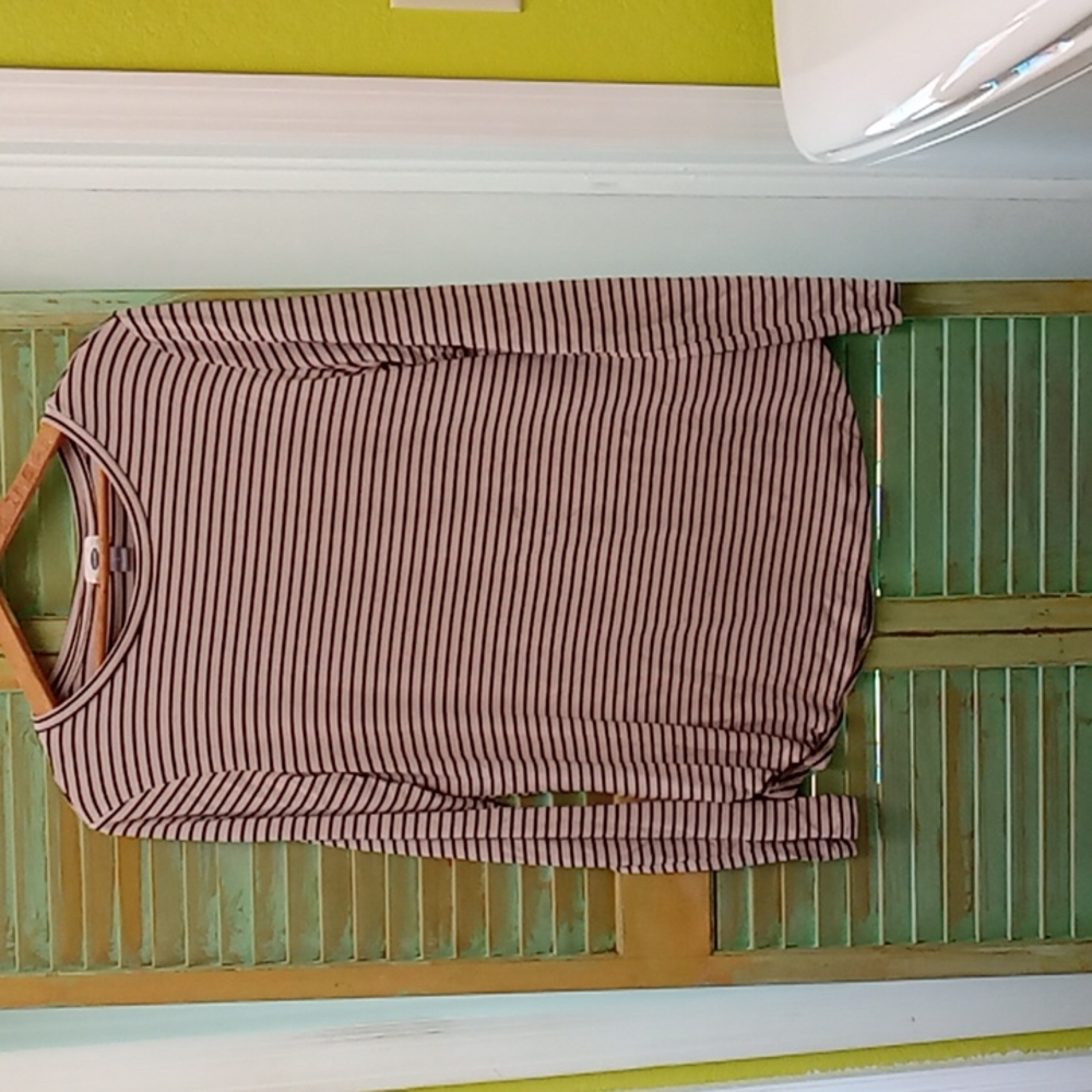 Old Navy Luxe Women's Long Sleeve Top Large Teal Blue Striped Scoop Neck Stretch